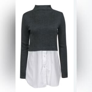 Theory  Gray Cashmere & Wool Mock Neck Sweater with Blouse  Size Small